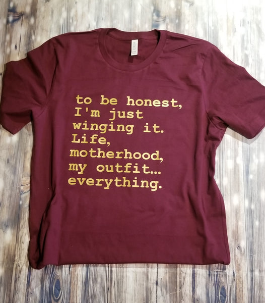 Crew Neck Motherhood...winging it!- Maroon