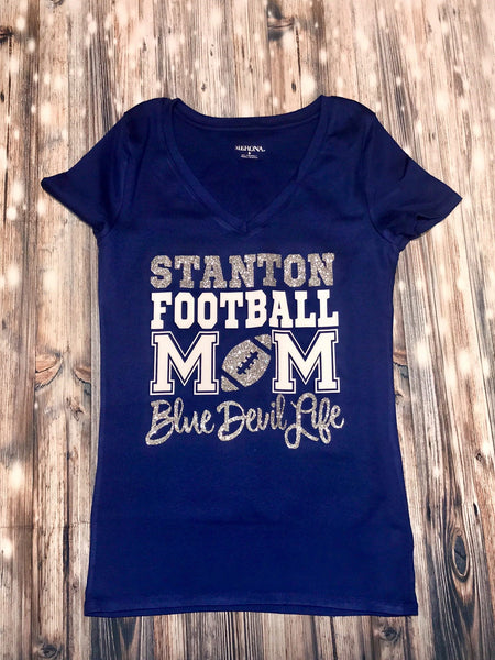 Personalized Football Mom Bling tee (Front and Back)