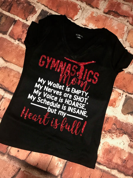 Gymnastics Mom - My heart is Full glitter Tee.